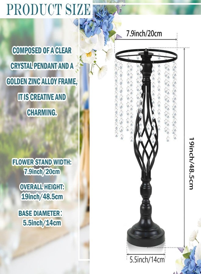 kehail 2 pcs Black Metal Crystal Pendant Flower Stand, 19" Wedding Tall Vase, Metal Hollow for Wedding Banquet Event Anniversary Celebration Decoration - Image 2